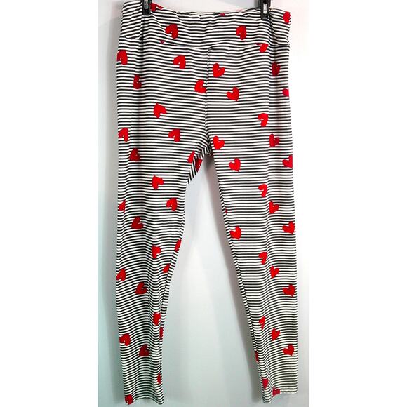 LuLaRoe TC Leggings Black & White Striped with Red Hearts - Picture 1 of 3